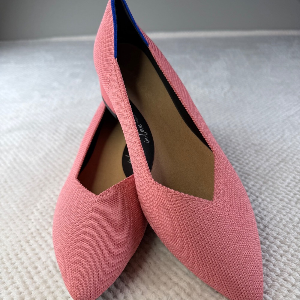 Rothys The High Point Block Heel Pink Knit Shoes W9.5 214-006